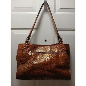 Patricia Nash Tooled Leather Metallic Tobacco Fields Purse & Matching Wallet EUC